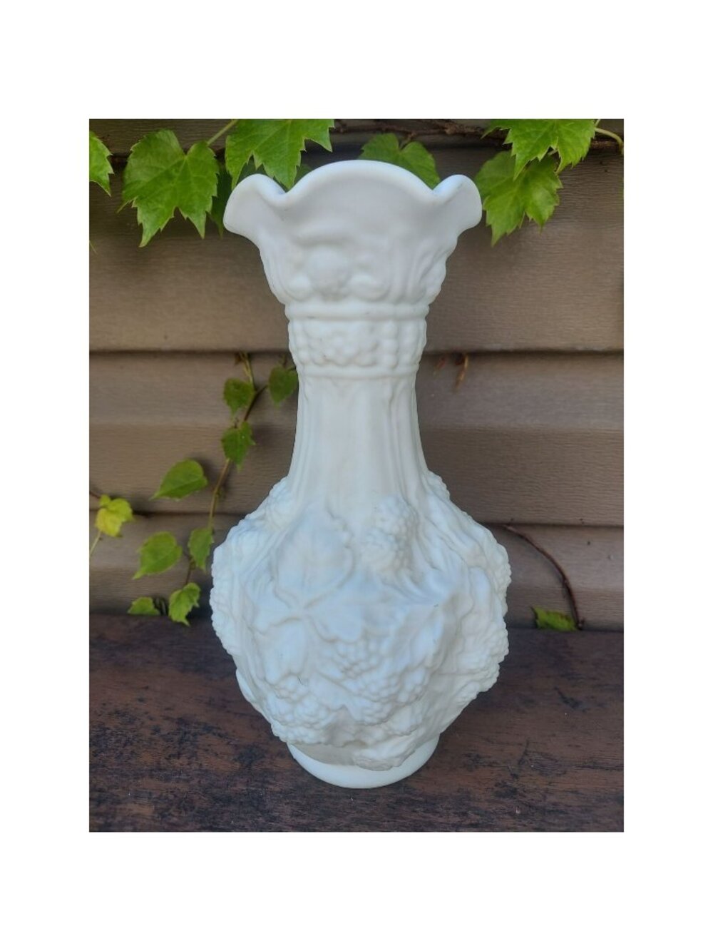 Imperial Glass Satin Glass 10" Loganberry, Blackberry High Relief Vase w/ Label